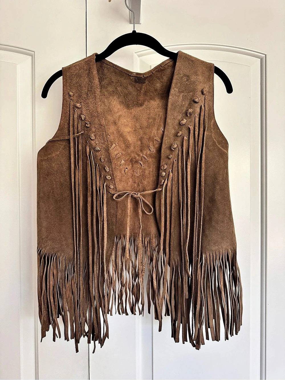 Vintage Brown Suede Fringe Vest size S